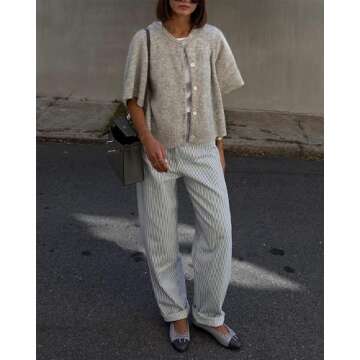 Women Y2k Crop Knit Cardigan T-Shirt Short Sleeve Button Down Casual Knitted Tees Y2k Girls Crop top Streewear (Gray, S)