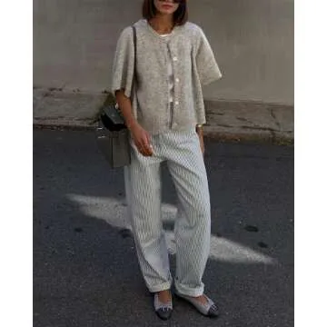 Women Y2k Crop Knit Cardigan T-Shirt Short Sleeve Button Down Casual Knitted Tees Y2k Girls Crop top Streewear (Gray, S)