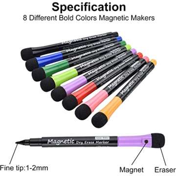 LivDeal Magnetic Dry Erase Markers - Fine Tip, Assorted Colors, 12 Pack, Low Odor Whiteboard markers for kids, Work On White board & Calendar, Refrigerator
