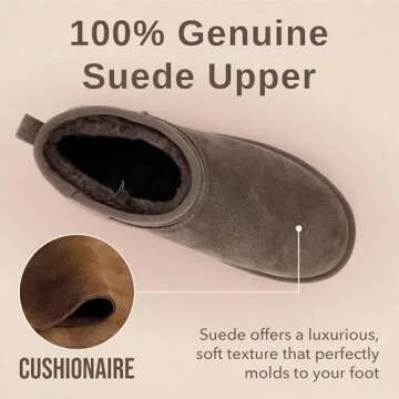 CUSHIONAIRE Hippy Women’s Platform Ankle Boots – Genuine Suede, Faux Fur Lining, Cozy Winter Slip-On Design Mini boots, TAUPE 11