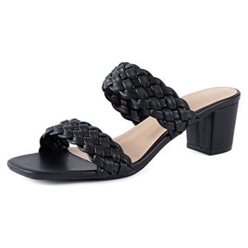 N.N.G Women Heels Sandals Braided Block Nude Summer Chunky Square Leather Woven Comfort Strappy Dress Casual Pumps Mules
