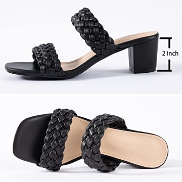 N.N.G Women Heels Sandals Braided Block Nude Summer Chunky Square Leather Woven Comfort Strappy Dress Casual Pumps Mules