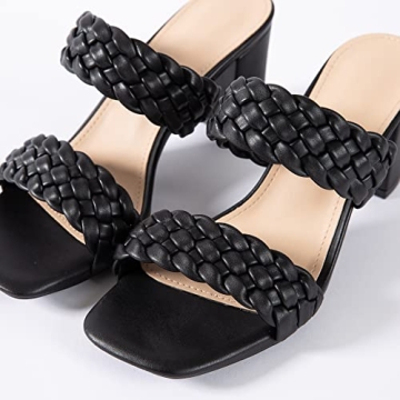 N.N.G Women Heels Sandals Braided Block Nude Summer Chunky Square Leather Woven Comfort Strappy Dress Casual Pumps Mules
