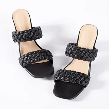 N.N.G Women Heels Sandals Braided Block Nude Summer Chunky Square Leather Woven Comfort Strappy Dress Casual Pumps Mules