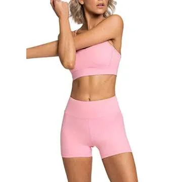 Workout Sets for Women 2 Piece Yoga Outfit: Tracksuits High Waisted Running Biker Shorts with Adjustable Strap Sport Bra Exercise Running Clothes Athletic Gym Sets Matching Active Wear Pink Medium