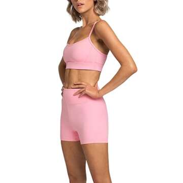 Workout Sets for Women 2 Piece Yoga Outfit: Tracksuits High Waisted Running Biker Shorts with Adjustable Strap Sport Bra Exercise Running Clothes Athletic Gym Sets Matching Active Wear Pink Medium