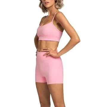 Workout Sets for Women 2 Piece Yoga Outfit: Tracksuits High Waisted Running Biker Shorts with Adjustable Strap Sport Bra Exercise Running Clothes Athletic Gym Sets Matching Active Wear Pink Medium