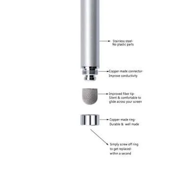 Stylus Pens, CCIVV 4 Pcs 5.6 Inches Mesh Tip Stylus for Touch Screens, iPad, iPhone, Kindle Fire, 4 Extra Replaceable Hybrid Fiber Tips (White, Black, Silver, Blue)