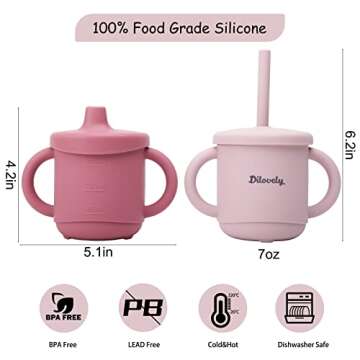 Dilovely Silicone Sippy Cup for Toddler, Transition Straw Cups for baby 12 months +, Unbreakable Kid...