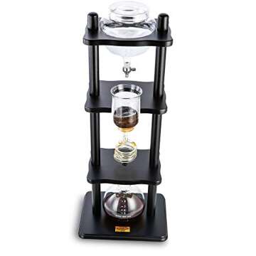 Yama Cold Brew Maker I Ice Coffee Machine With Slow Drip Technology I Makes 6-8 cups (32oz), Large Capacity Cold Brew Coffee Tower, Black Wood Straight Frame