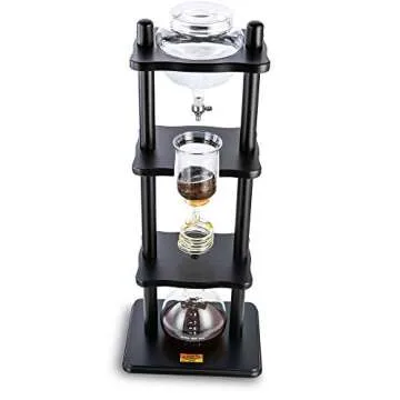 Yama Cold Brew Maker I Ice Coffee Machine With Slow Drip Technology I Makes 6-8 cups (32oz), Large Capacity Cold Brew Coffee Tower, Black Wood Straight Frame
