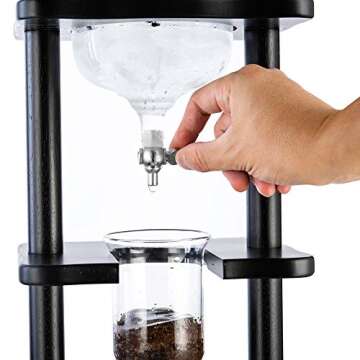 Yama Cold Brew Maker I Ice Coffee Machine With Slow Drip Technology I Makes 6-8 cups (32oz), Large Capacity Cold Brew Coffee Tower, Black Wood Straight Frame