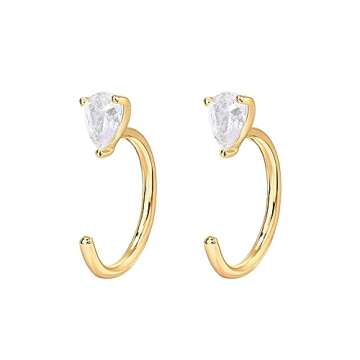 PAVOI 14K Gold Plated 925 Sterling Silver Huggie Half Hoop Earrings | Hypoallergenic Minimalist Tiny Cartilage Earring (Pear, Yellow Gold)