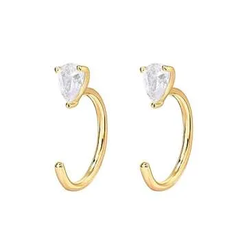 PAVOI 14K Gold Plated 925 Sterling Silver Huggie Half Hoop Earrings | Hypoallergenic Minimalist Tiny Cartilage Earring (Pear, Yellow Gold)