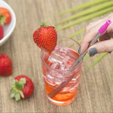 Strawberri Blush Stainless Steel Straw with Soft Silicone Tip - STRAWBERRI STRAWS Reusable, Collapsible, Eco-Friendly. Includes: Straw, Case, Pom-Pom Keychain, Straw Cleaning Brush. (Blush)