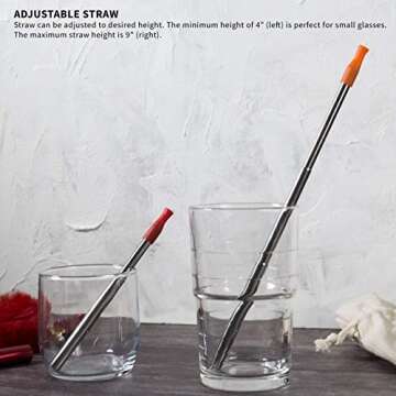 Strawberri Blush Stainless Steel Straw with Soft Silicone Tip - STRAWBERRI STRAWS Reusable, Collapsible, Eco-Friendly. Includes: Straw, Case, Pom-Pom Keychain, Straw Cleaning Brush. (Blush)