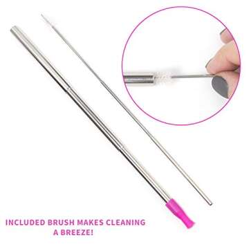 Strawberri Blush Stainless Steel Straw with Soft Silicone Tip - STRAWBERRI STRAWS Reusable, Collapsible, Eco-Friendly. Includes: Straw, Case, Pom-Pom Keychain, Straw Cleaning Brush. (Blush)