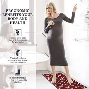 WISELIFE Cushioned Anti-Fatigue Mats,17.3"x 28",Non Slip Waterproof Heavy Duty PVC Ergonomic Comfort Rug for Kitchen, Floor Home, Office, Sink, Laundry,Red