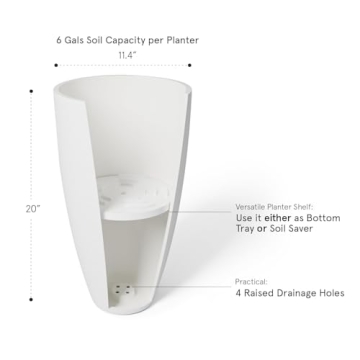 LA Jolie Muse Elegant Tall White Planters Set of 2
