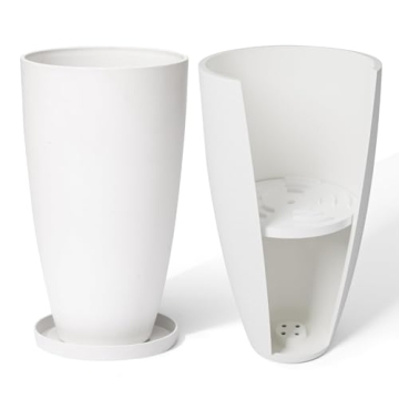 LA Jolie Muse Elegant Tall White Planters Set of 2