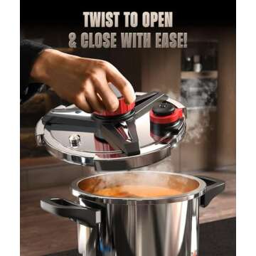 18/8 Stainless Steel Pressure Cooker 7 QT, [Save 70% Cooking Time] Olla De Presion with Food-Grade Body [One Hand Operation] Rotating Lock/Unlocking Lid System, Steam Rack Included