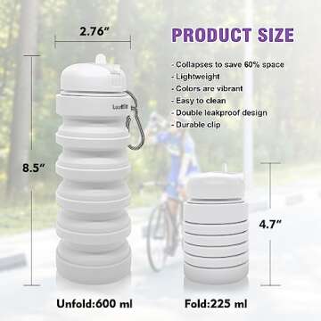 Luuttle Collapsible Travel Water Bottle Reusable White silicone Water Bottles for Traveling Camping Hiking Sports Gym Essentials FDA Authentication BPA Free 20oz