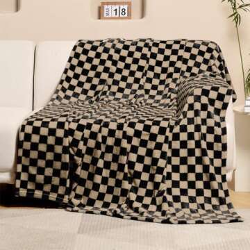 FY FIBER HOUSE Checkered Flannel Fleece Throw Blanket Soft Cozy Checkerboard Grid Print Chessboard Gingham Pattern Blankets for Bed Couch Sofa, 60"x80", Black Brown