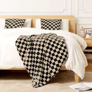 FY FIBER HOUSE Checkered Flannel Fleece Throw Blanket Soft Cozy Checkerboard Grid Print Chessboard Gingham Pattern Blankets for Bed Couch Sofa, 60"x80", Black Brown