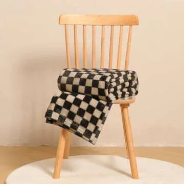 FY FIBER HOUSE Checkered Flannel Fleece Throw Blanket Soft Cozy Checkerboard Grid Print Chessboard Gingham Pattern Blankets for Bed Couch Sofa, 60"x80", Black Brown