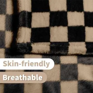 FY FIBER HOUSE Checkered Flannel Fleece Throw Blanket Soft Cozy Checkerboard Grid Print Chessboard Gingham Pattern Blankets for Bed Couch Sofa, 60"x80", Black Brown
