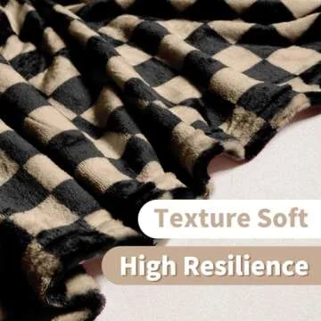 FY FIBER HOUSE Checkered Flannel Fleece Throw Blanket Soft Cozy Checkerboard Grid Print Chessboard Gingham Pattern Blankets for Bed Couch Sofa, 60"x80", Black Brown
