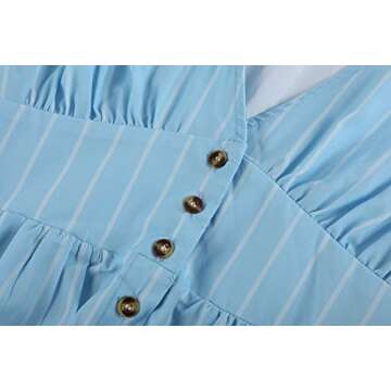 Sibylla Women's Boho Button Down Pleated Swing Dress Half Sleeve Deep V Neck Party Midi Dresses (Medium, X-Blue)