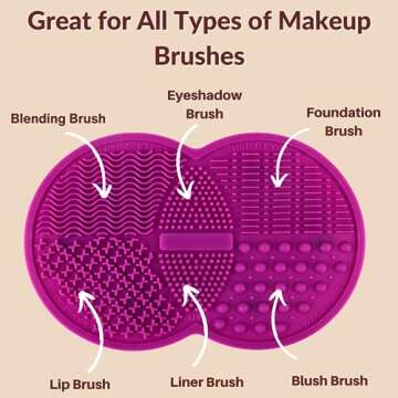 Makeup Brushes Silicone Cleaning Mat (8.5 x 6.1 inches) - Makeup Brush Cleaner Pad with Suction Cups - Large Silicone Scrubber Mat for Cosmetic Brushes