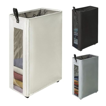 ZERO JET LAG 25 Inches Slim Laundry Storage Hamper - Large Rolling Clothes Hamper - Rolling Storage ...