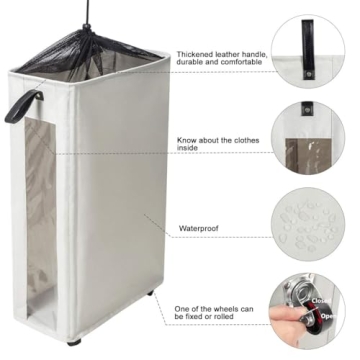 ZERO JET LAG 25 Inches Slim Laundry Storage Hamper - Large Rolling Clothes Hamper - Rolling Storage Bin - Tall Corner Basket - Clear Window Visible - Dirty Laundry Bin - (Beige) - Slim Hamper