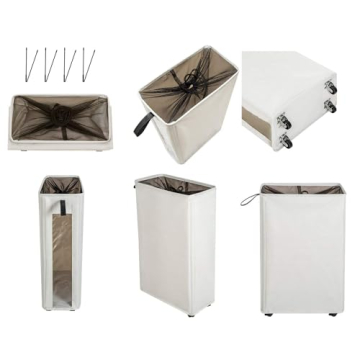 ZERO JET LAG 25 Inches Slim Laundry Storage Hamper - Large Rolling Clothes Hamper - Rolling Storage Bin - Tall Corner Basket - Clear Window Visible - Dirty Laundry Bin - (Beige) - Slim Hamper
