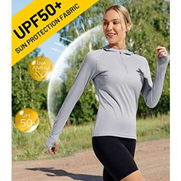 MIER Women's UPF 50+ Long Sleeve Hoodie Shirts Quarter Zip Rash Guard Swim Shirts for Hiking Running Fishing with Thumbholes, Grey, M