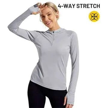 MIER Women's UPF 50+ Long Sleeve Hoodie Shirts Quarter Zip Rash Guard Swim Shirts for Hiking Running Fishing with Thumbholes, Grey, M