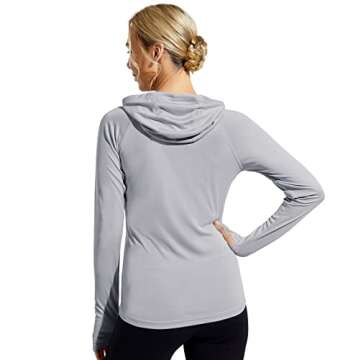 MIER Women's UPF 50+ Long Sleeve Hoodie Shirts Quarter Zip Rash Guard Swim Shirts for Hiking Running Fishing with Thumbholes, Grey, M