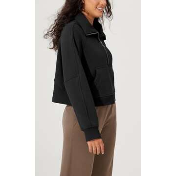 ODODOS Women's Fleece Lined Half Zip Sweatshirts Funnel Neck Long Sleeve Oversized Pullover Fall Winter Outfits, Black, Large