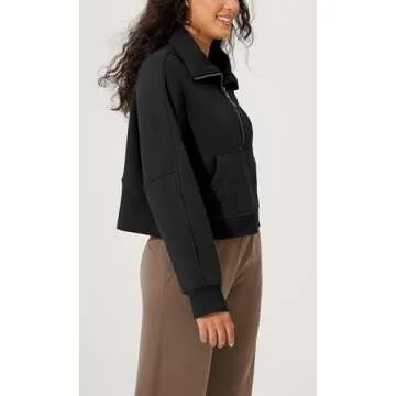 ODODOS Women's Fleece Lined Half Zip Sweatshirts Funnel Neck Long Sleeve Oversized Pullover Fall Winter Outfits, Black, Large