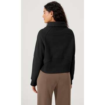 ODODOS Women's Fleece Lined Half Zip Sweatshirts Funnel Neck Long Sleeve Oversized Pullover Fall Winter Outfits, Black, Large