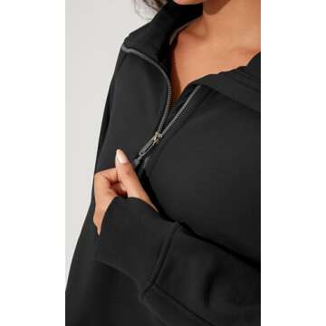 ODODOS Women's Fleece Lined Half Zip Sweatshirts Funnel Neck Long Sleeve Oversized Pullover Fall Winter Outfits, Black, Large