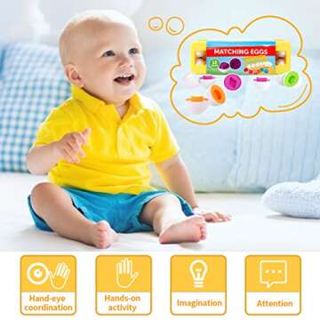 CANSHOW Matching Egg Set - Toddler Toys - Toddler Games-Educational Color & Shapes & Fine Motor Skills Learning Toy Toddler boy Girl Toys Easter Eggs Gift Ages 3 Years Old & up (12 Eggs)