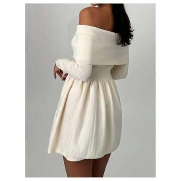 SOLY HUX Women's Off The Shoulder Sweater Dress - Mini Knit Dress with Ruffle Hem
