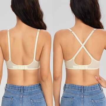 Lemorosy Women's Non-Padded Underwire Lace Balconette Unlined Demi Sheer Bra