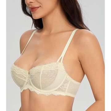 Lemorosy Women's Non-Padded Underwire Lace Balconette Unlined Demi Sheer Bra