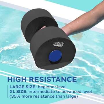 Sunlite Sports High-Density EVA-Foam Dumbbell Set, Water Weight, Soft Padded, Water Aerobics, Aqua Therapy, Pool Fitness, Water Exercise - Advanced Size (Black, X-Large)