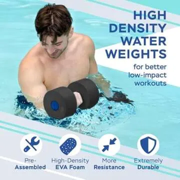 Sunlite Sports High-Density EVA-Foam Dumbbell Set, Water Weight, Soft Padded, Water Aerobics, Aqua Therapy, Pool Fitness, Water Exercise - Advanced Size (Black, X-Large)