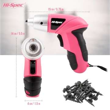 Hi-Spec Electric Screwdriver 27pc 3.6V Pink USB Small Power Screwdriver Set. Cordless & Rechargeable with Driver Bit Set